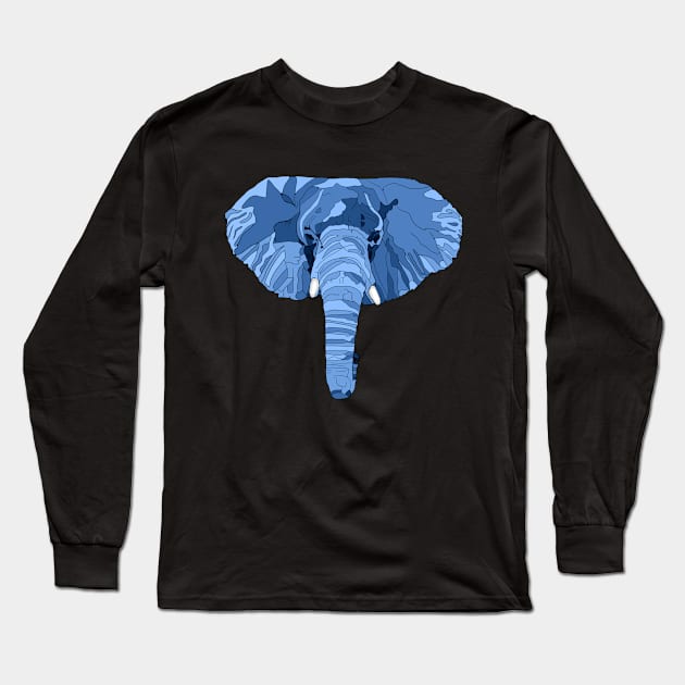 Abstract Blue Elephant Head Long Sleeve T-Shirt by ArtAndBliss